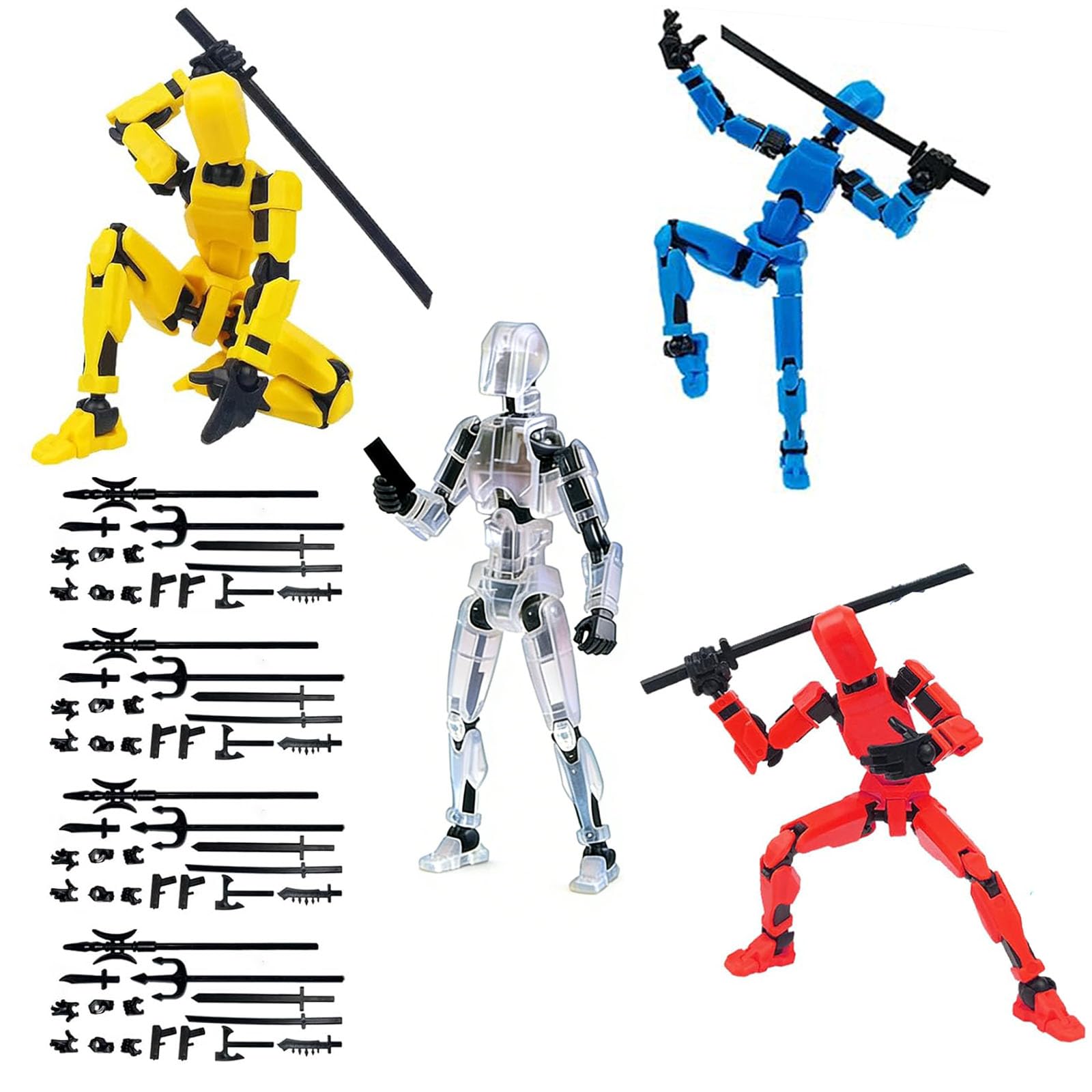T13 Action Figure, Assembly Completed Dummy 13 3D Printed Kit, Black Silver Octopus Doctor DIY Movable Joint Model, Articulated Design with Weapons for Stop Motion Figures (4.Red Blue White Yellow)