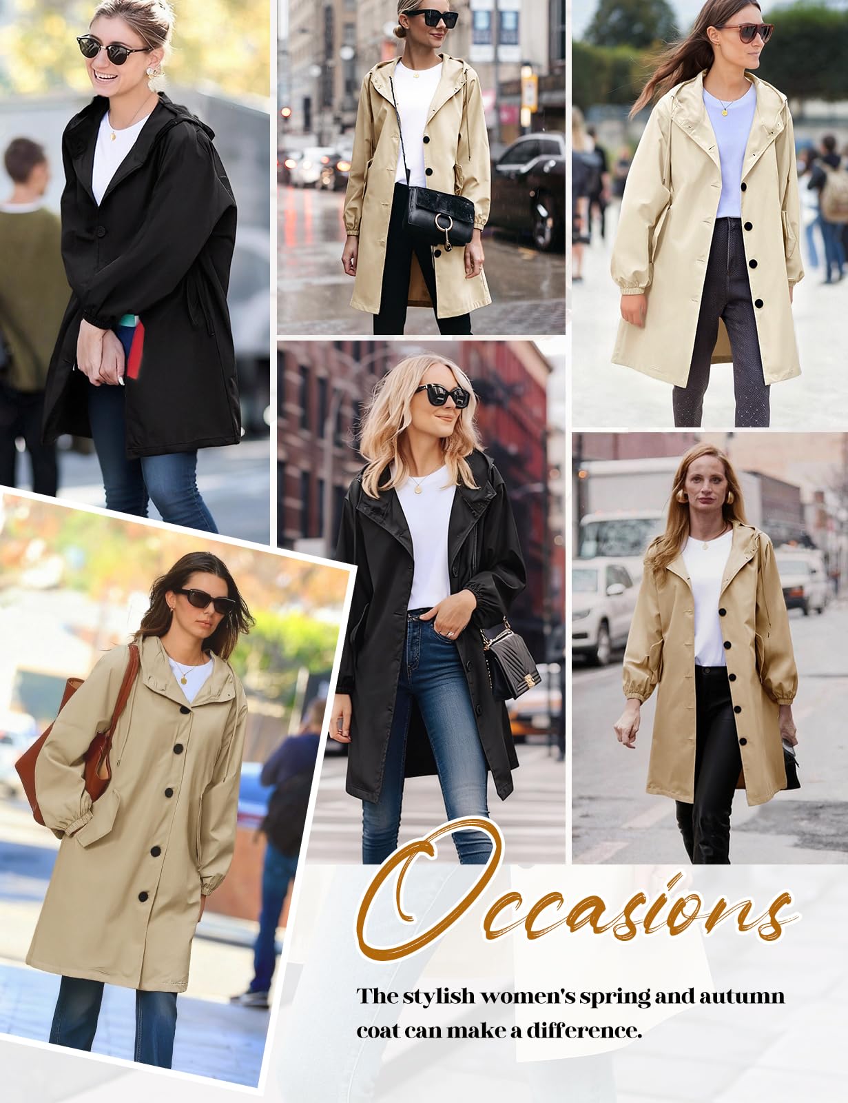 Vancavoo Gabardinas de Mujer Abrigo Largo Trench Coat Cortavientos Primavera Casual Chaqueta con Capucha