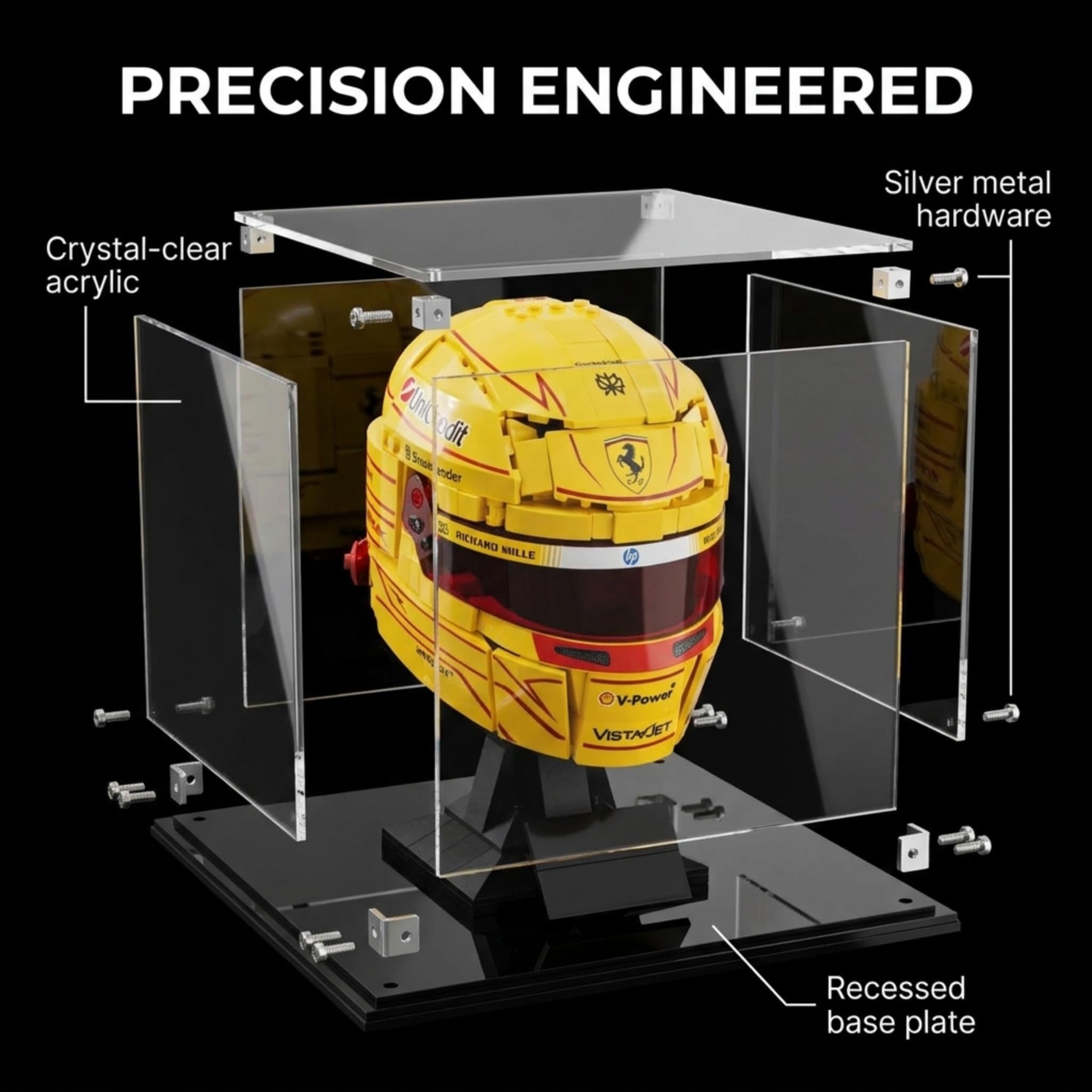 Gazeta akrylowa kompatybilna z LEGO Lewis Hamilton Kask 43022 – kompatybilna z LEGO Charles Leclerc Kask 43014 – trwała ochronna gazeta, pyłoszczelna gazeta ochronna