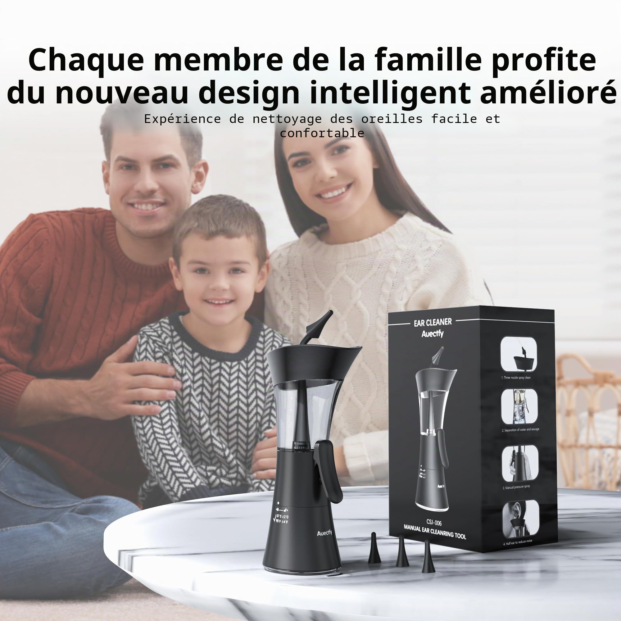 Kit de retrait manuel du cérumen – Outil de nettoyage d'oreille à une main, système de rinçage d'oreille facile à utiliser avec embout en silicone souple pour un nettoyage efficace et sûr de la cire