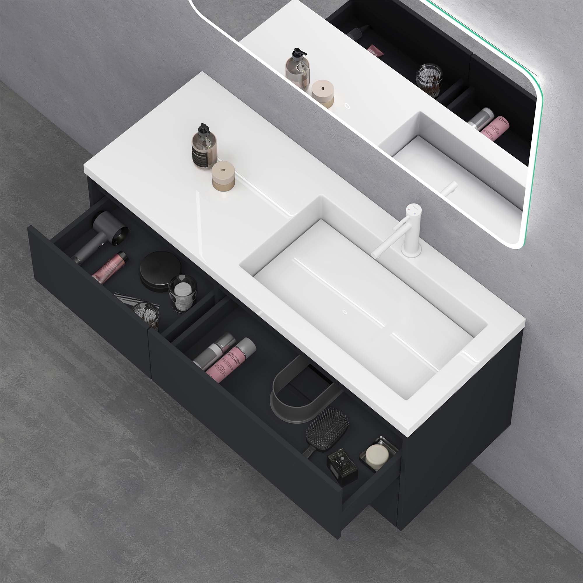 doporro Badezimmerschrank Badmöbel-Set Waschtisch mit Unterschrank Moment mit Soft-Close Wandmontage in matt Anthrazit, BxTxH:120x46x54cm, montagefertig inkl. Mineralguss-Waschbecken