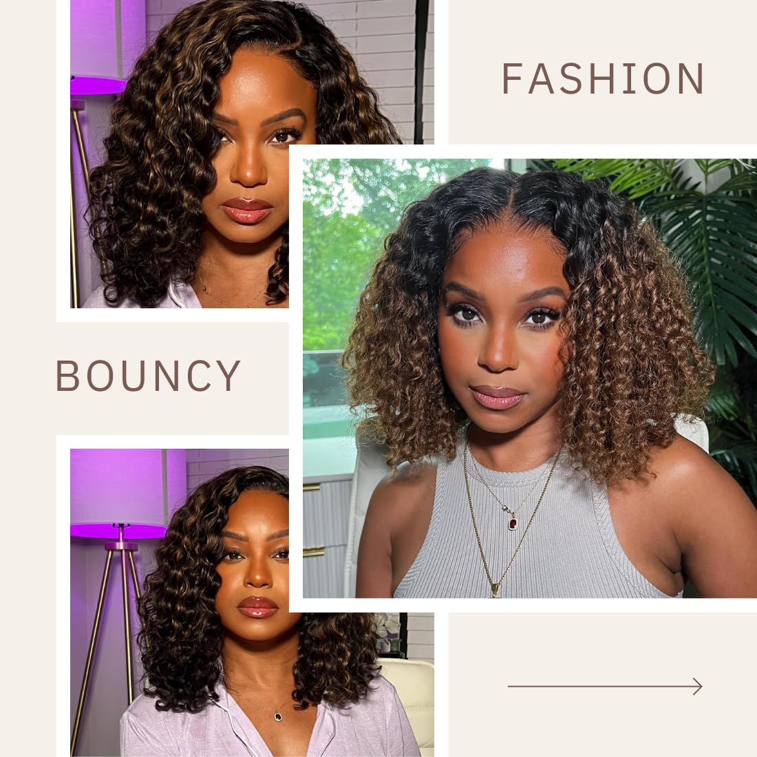 Beauty Forever Bye Bye Knots Short Curly Bob Wig Human Hair Glueless Wigs Black to Chestnut Brown Pre Plucked Pre Cut HD Lace Ready to Go Wig for Women 150% Density 12 inch