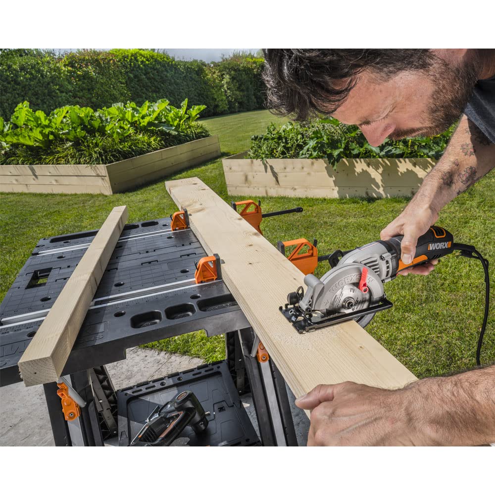 WORX WX051 Banco da lavoro mobile multifunzione, portata massima 450kg | Banco da lavoro pieghevole per officina, con morsetti rapidi, elevata stabilità e ampia superficie di lavoro