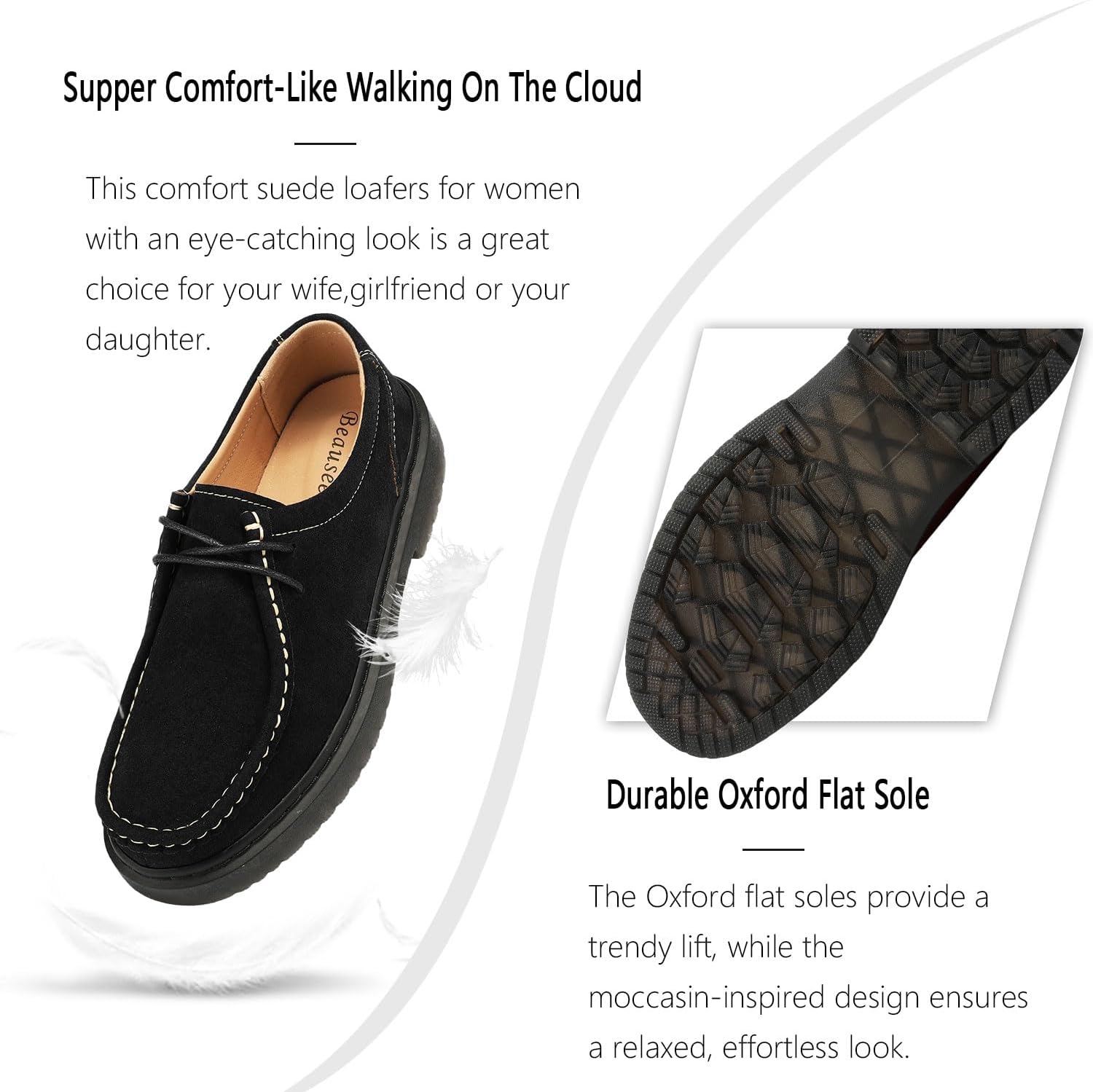 BEAUSEEN Women's Penny Loafers Slip-On Shoes, Comfortable Suede Flat Driving Moccasins for Business Casual, Work Office, Everyday Walking - Image 4