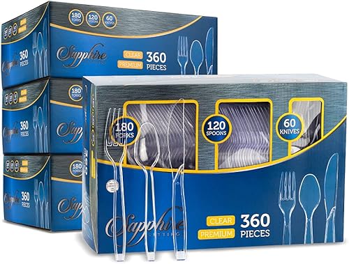 Party Bargains - Juego de cubiertos desechables. Color Zafiro transparente. Cantidad 1,440 unidades 240 cuchillos, 480 cucharas, 720 tenedores.