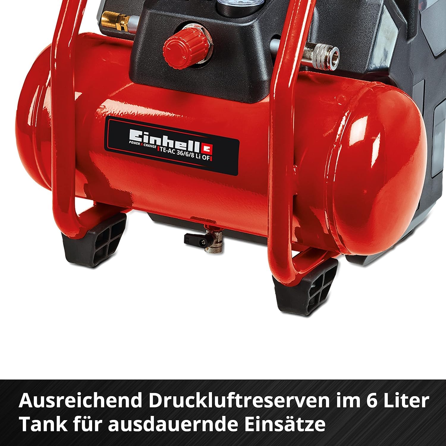 Einhell Akku-Kompressor TE-AC 36/6/8 Li OF Set Power X-Change (36 V, max. 8 bar, 6 l-Tank, 130 l/min Ansaugleistung, Motordrehzahl 16000 min^-1, ölfrei, ohne Akku)