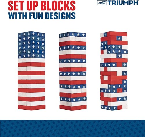 Miniatura 3 de Triumph Sports Torre patriótica grande, perfecta para fiestas y reuniones al aire libre, incluye 54 bloques de madera de 6 x 2 x 1.25 pulgadas y una