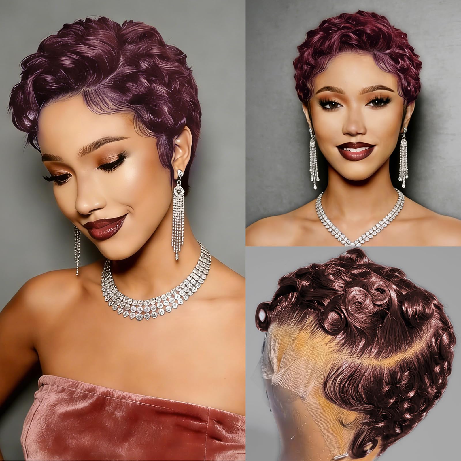 13x4 Lace Front Wig Human Hair Short Curly Pixie Cut Glueless Deep Wave Short Curly Pixie Cut 13x4 Lace Front Human Hair Wig 13x4 HD  main image 3