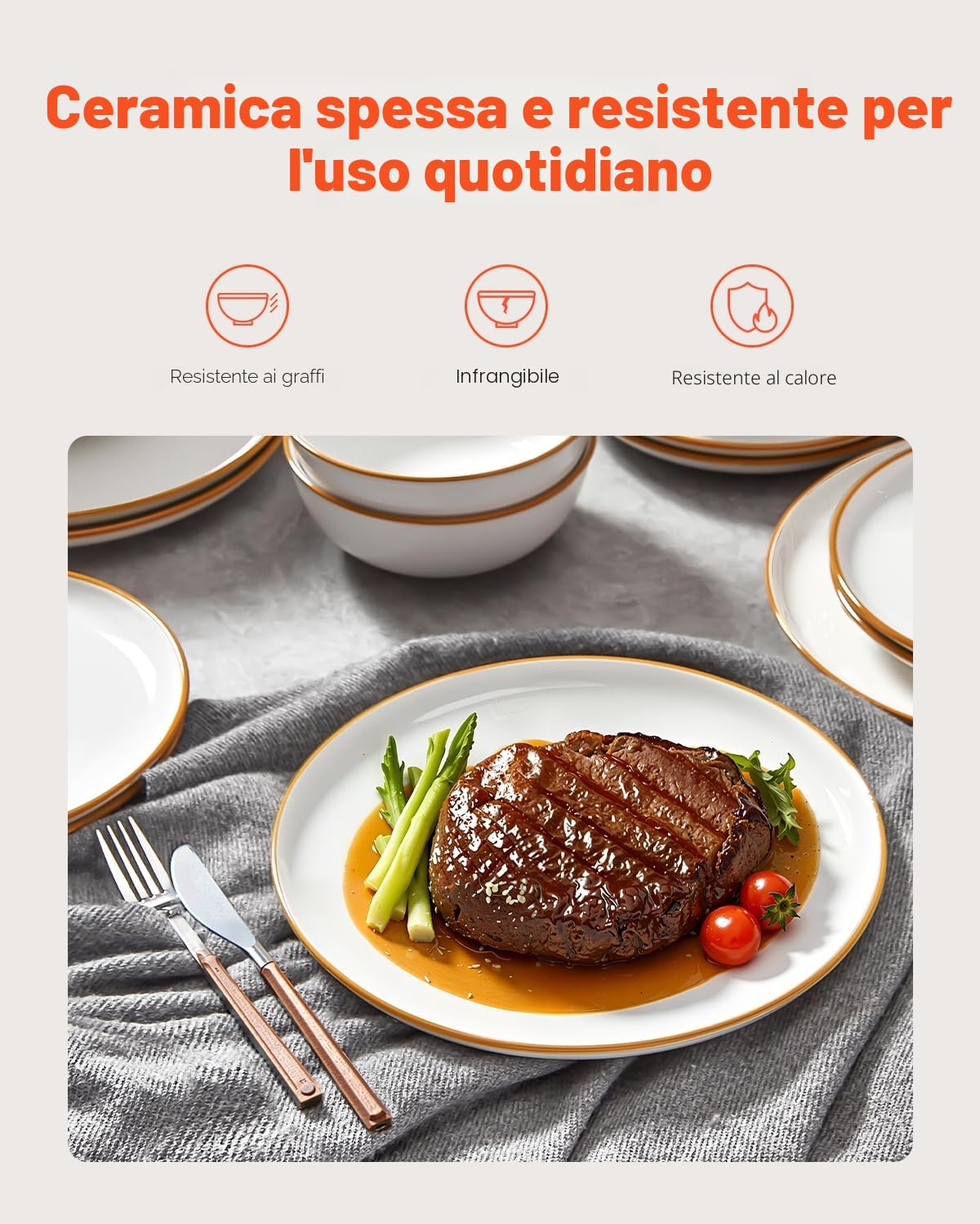VEVOR Set di Stoviglie, 18 Pezzi Servizio per 6 Persone, Piatti Ciotole Rotondi, Stoviglie in Ceramica Antigraffio, Piatti per Lavastoviglie Microonde, per Insalata Zuppa Pasta, Bianco