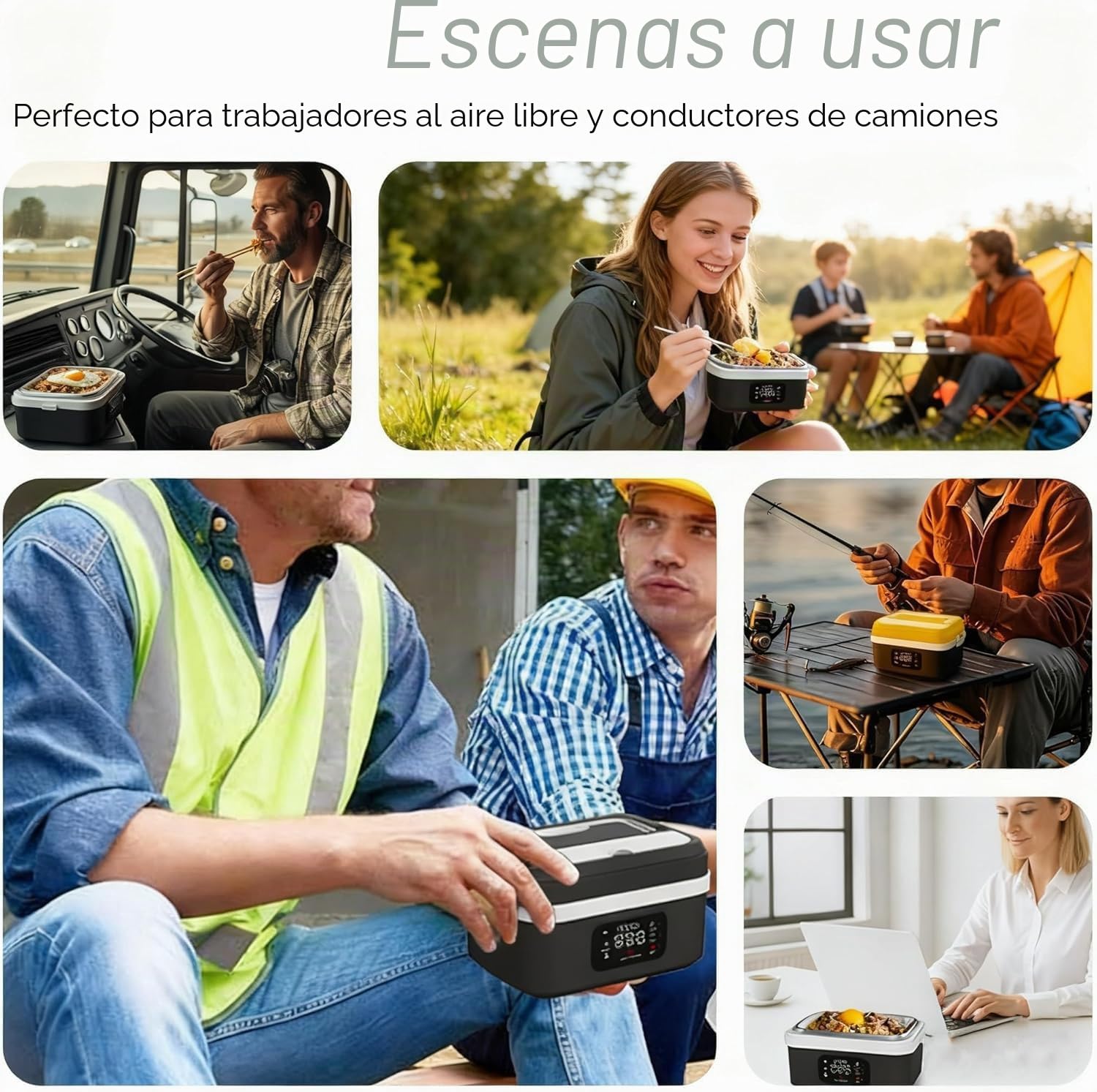 Fiambrera Eléctrica Inalámbrica con Batería 8000mAh,6 Niveles de Temperatura 1L Calentador de Comida Portátil para Trabajo Aire Libre con Temporizador