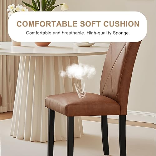 Miniatura 5 de VECELO Juego de 2 sillas de comedor tapizadas, modernas patas de cuero sintético y madera maciza y respaldo alto para cocinasala de estar, color