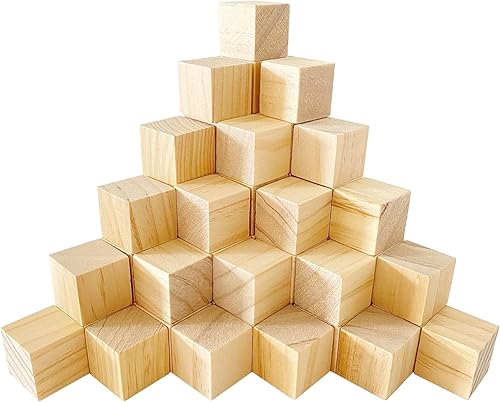 Miniatura 7 de MUXGOA Cubos de madera sin terminar, paquete de 50 bloques de madera para manualidades, bloques cuadrados de madera de 1 pulgada para manualidades,