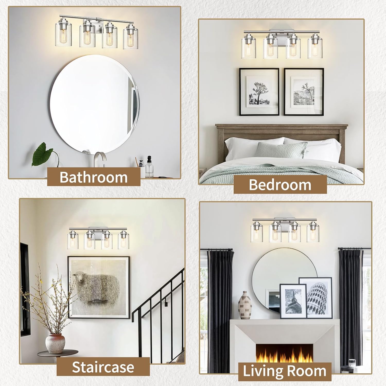 SKEJAO Bathroom Vanity Light Over Mirror,Bathroom Light Fixture Wall Sconce Lighting for Bedroom,Living Room (Nickel, 4-Light)