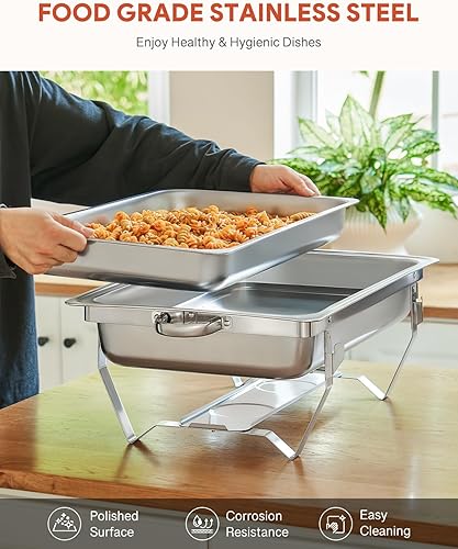 Miniatura 3 de WILPREP Juego de bufé de platos para rozar, 2 unidades de 8 cuartos de galón para catering con 2 tapas de sartenes completas y 4 de tamaño medio,