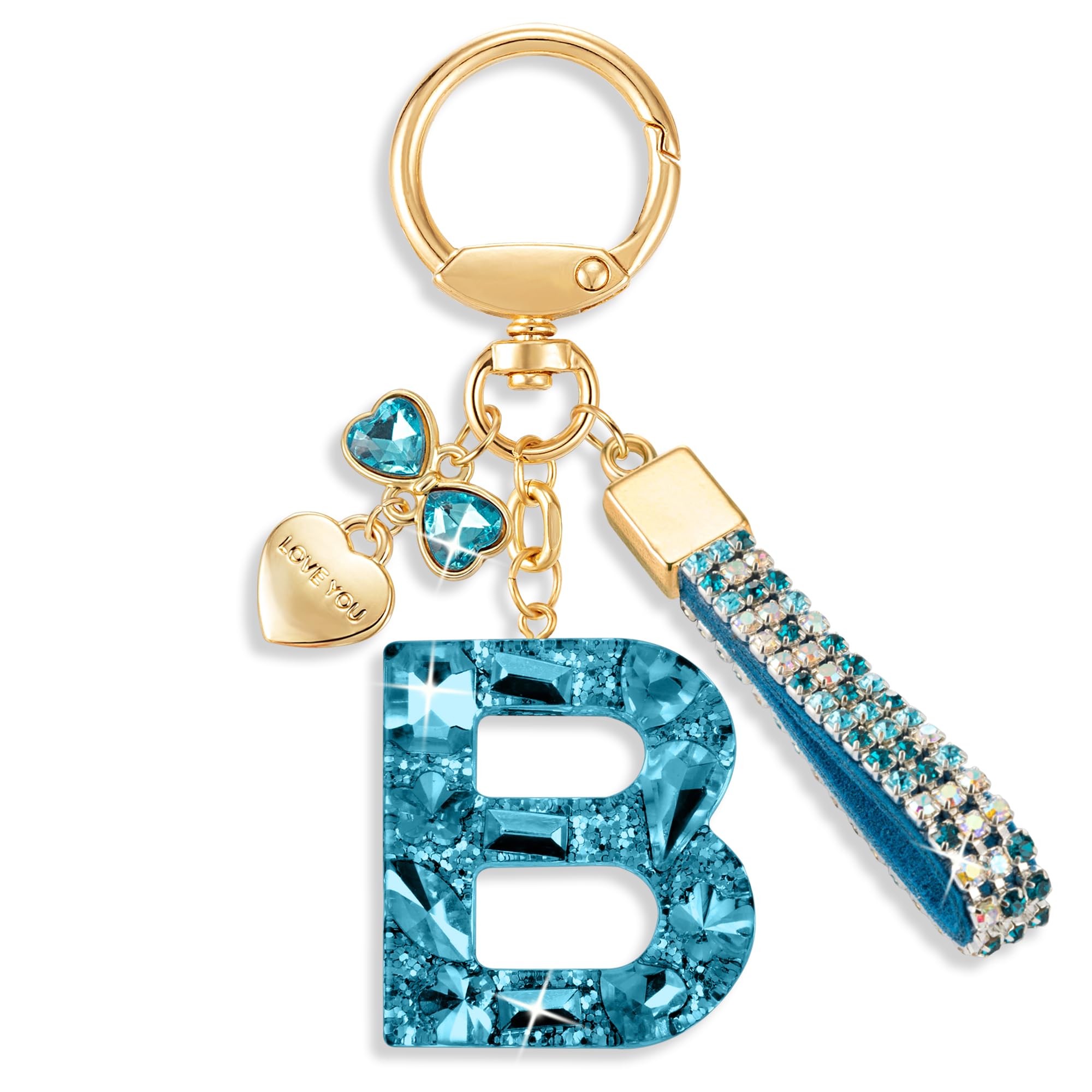XGALBLA Cute Bling Keychain Initial Letter Keychain with Butterfly Heart for Women, Bag Charm for Backpack Handbags