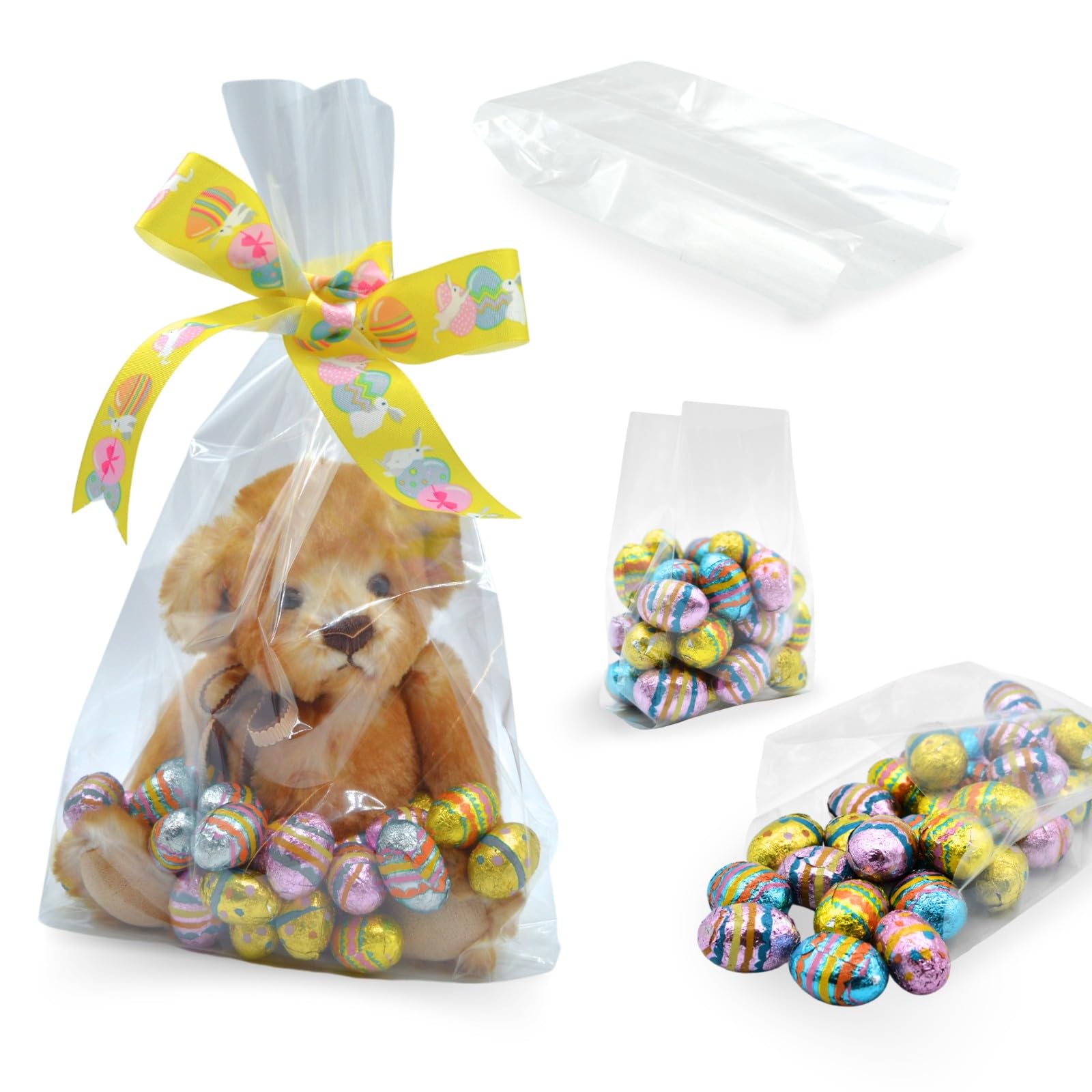 celloexpress 6" x 2" x 12" (Long) Gusset Bag Party Bags for Favour Crafts Sweets Display Gifts Crimp Clear Cellophane Cello - Pack of 100