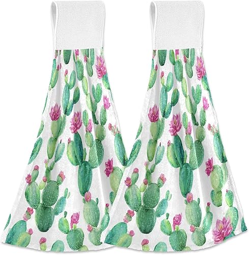 Aslsiy Juego de 2 toallas de cocina colgantes de cactus con plantas tropicales, suculentas, flores de cactus para baño, toalla de secado rápido,