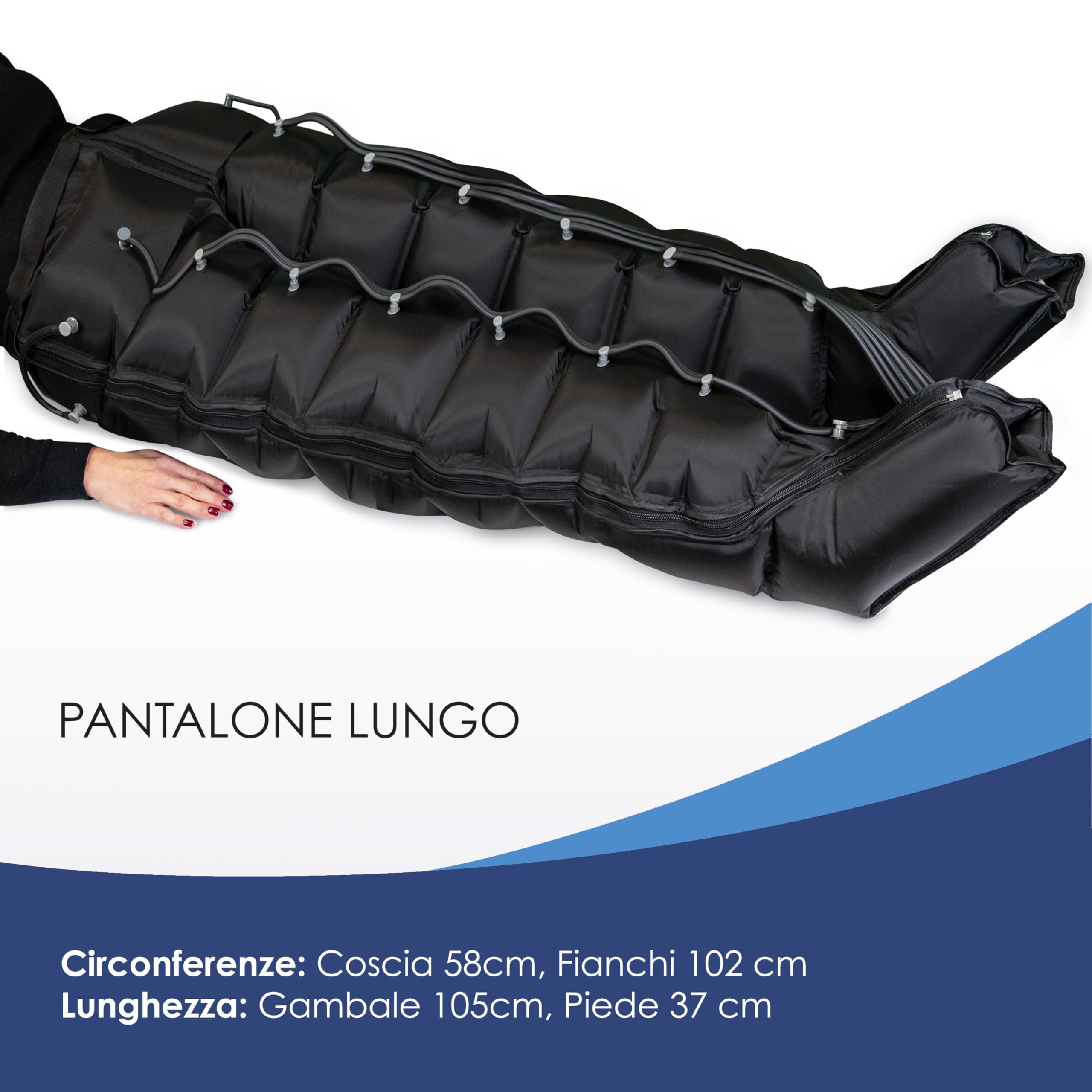 Dinamicamed ® Premium 8.0 Pressoterapia Linfodrenaggio Professionale Digitale Compact, Pressoterapia per Casa con 6 Programmi, Massaggio Linfodrenante 8 Camere con Pantaloni per Gambe, Glutei e Addome