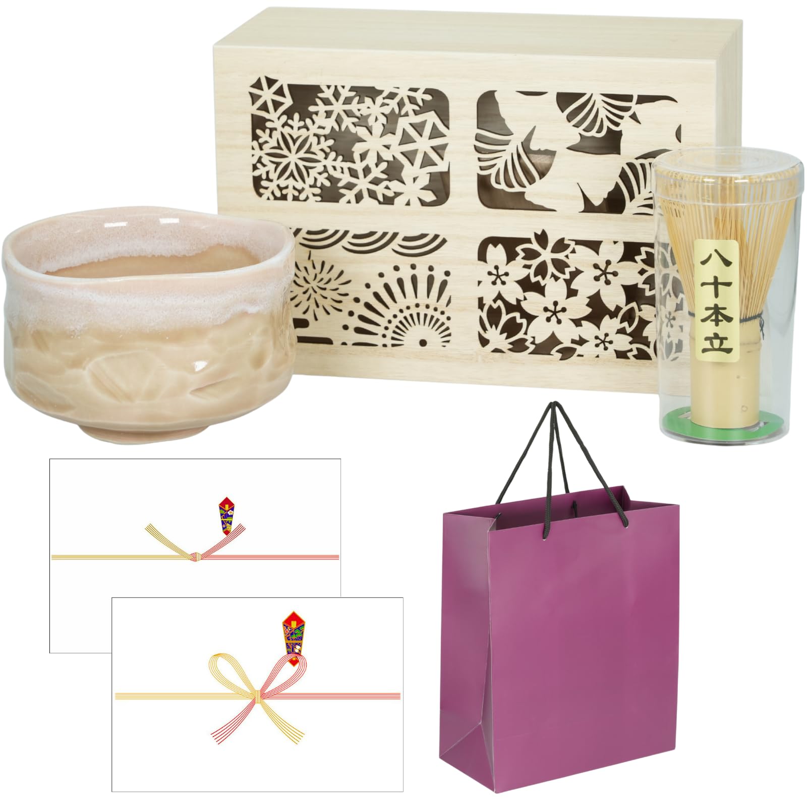 SEIDO Minoyaki Matcha Set, Japanese Tea Utensils, Teaware Set, Matcha Bowl, Gift, Gift Boxed, Tea Whisk, Beginner (Peach) : Home & Kitchen