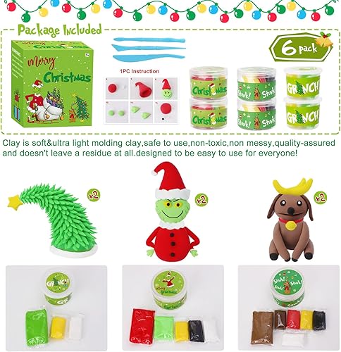Miniatura 3 de GYGOT Paquete de 6 manualidades de Navidad para niños, rellenos de calcetines de Navidad para niños, kit de bricolaje de arcilla de moldura de