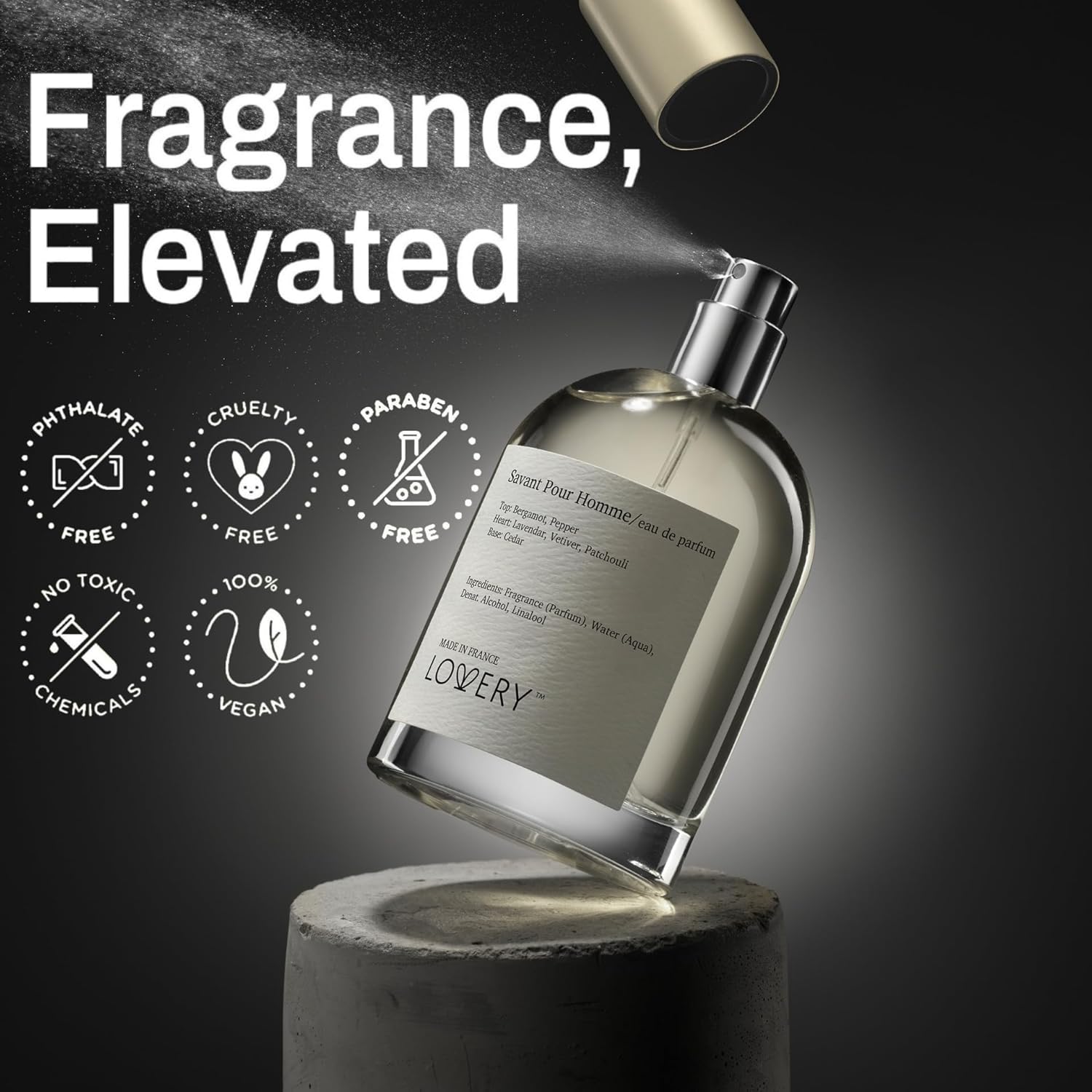 LOVERY Savant Eau De Parfum for Men, Pure Infused - Vegan, Clean Ingredients, Fragrance - Spray 100 ml.