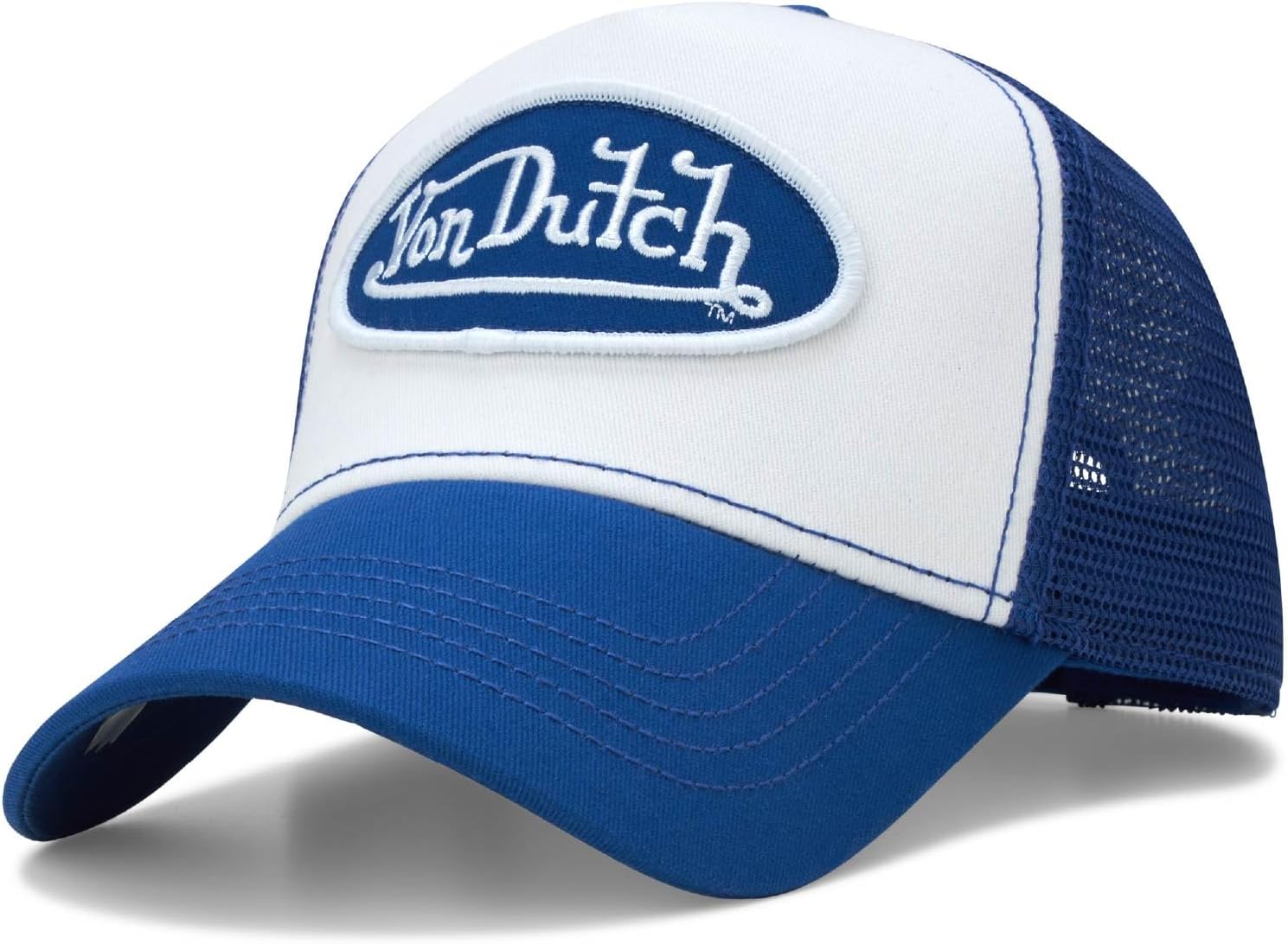 Von Dutch Unisex Trucker Hat - Curved Bill Mesh Back Retro Classic Colorblock Snapback Baseball Cap for Men and Women