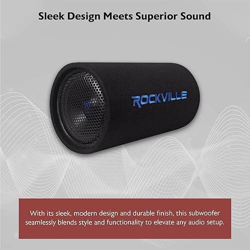 Miniatura 8 de Rockville RTB10A Tubo de graves de subwoofer alimentado de 10 pulgadas, pico de 500 W, graves profundos, amplificador integrado, crossover, control