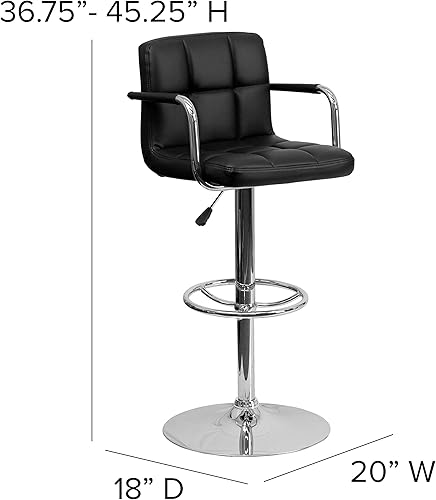 Miniatura 68 de Flash Furniture Taburete de bar de altura ajustable de vinilo acolchado gris contemporáneo con brazos y base cromada Gris,Marrón,Negro