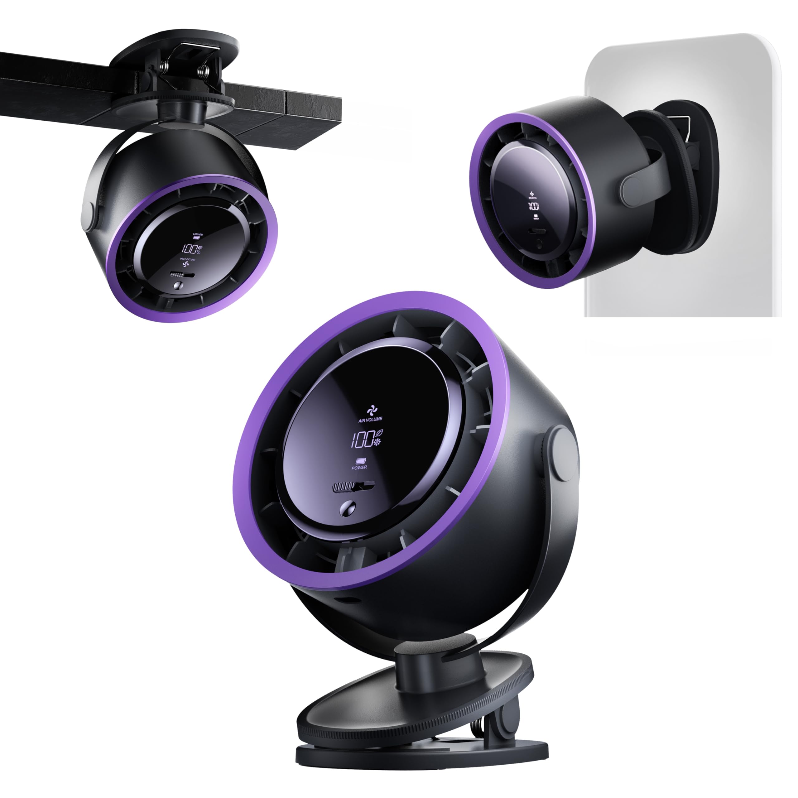 Ventilador portátil con clip, funciona con pilas, pequeño y potente de 100 velocidades, silencioso de rotación de 360°, mini ventilador de refrigeración personal recargable por USB 2