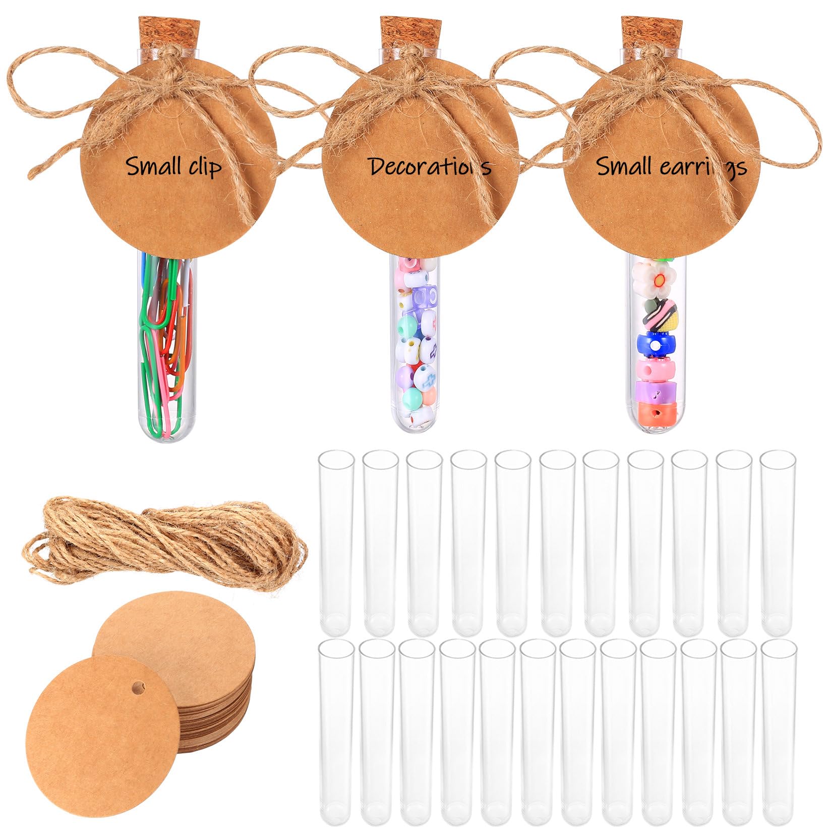 Provette di Plastica con Tappo Sughero 36 Pz Trasparente per Fiori Caramelle Feste con Etichette e Corda