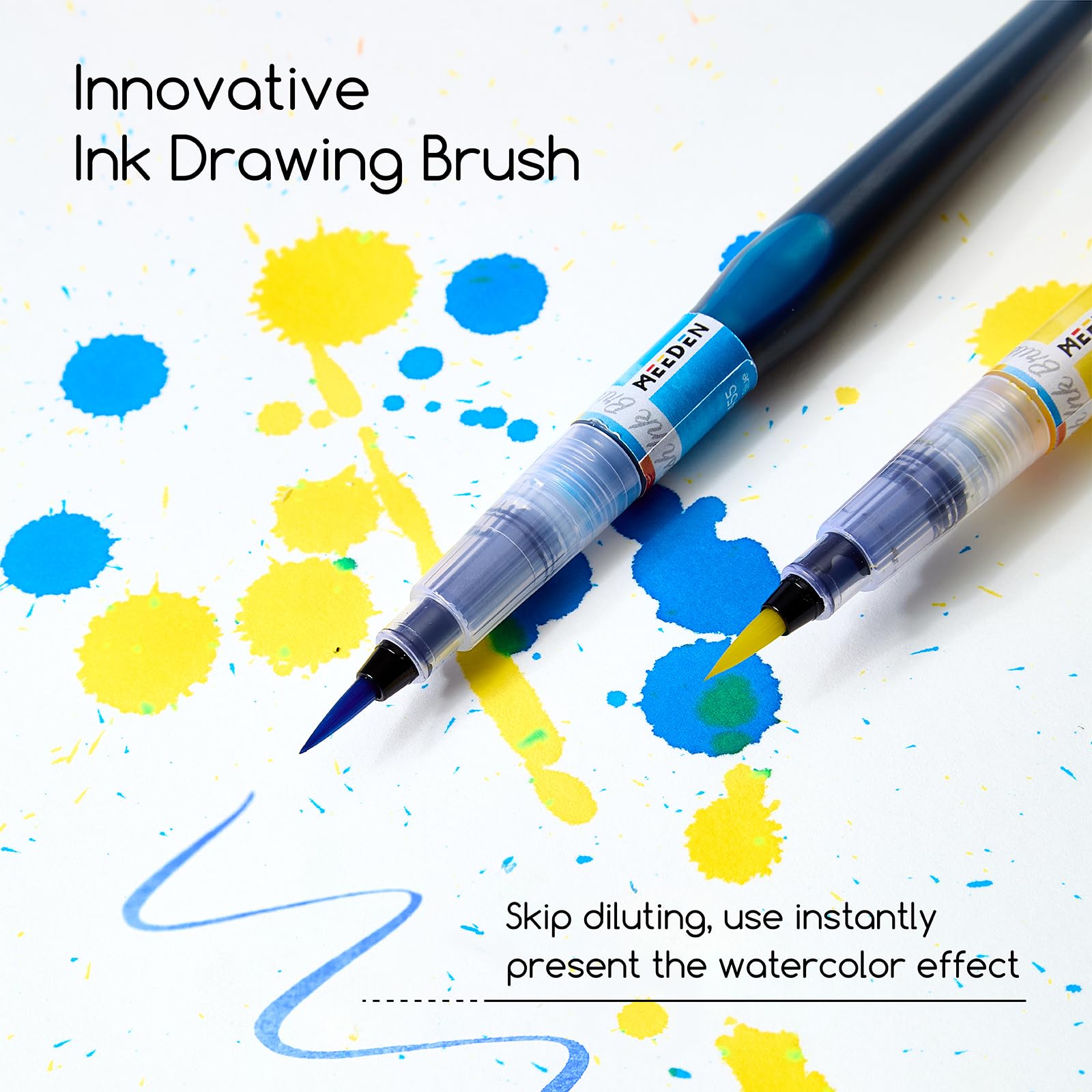 MEEDEN Pinceles de tinta de acuarela líquida: juego de 24 pinceles básicos vibrantes + 12 colores nacarados a base de tinta de acuarela, juego de pinceles creativos, regalo para artistas