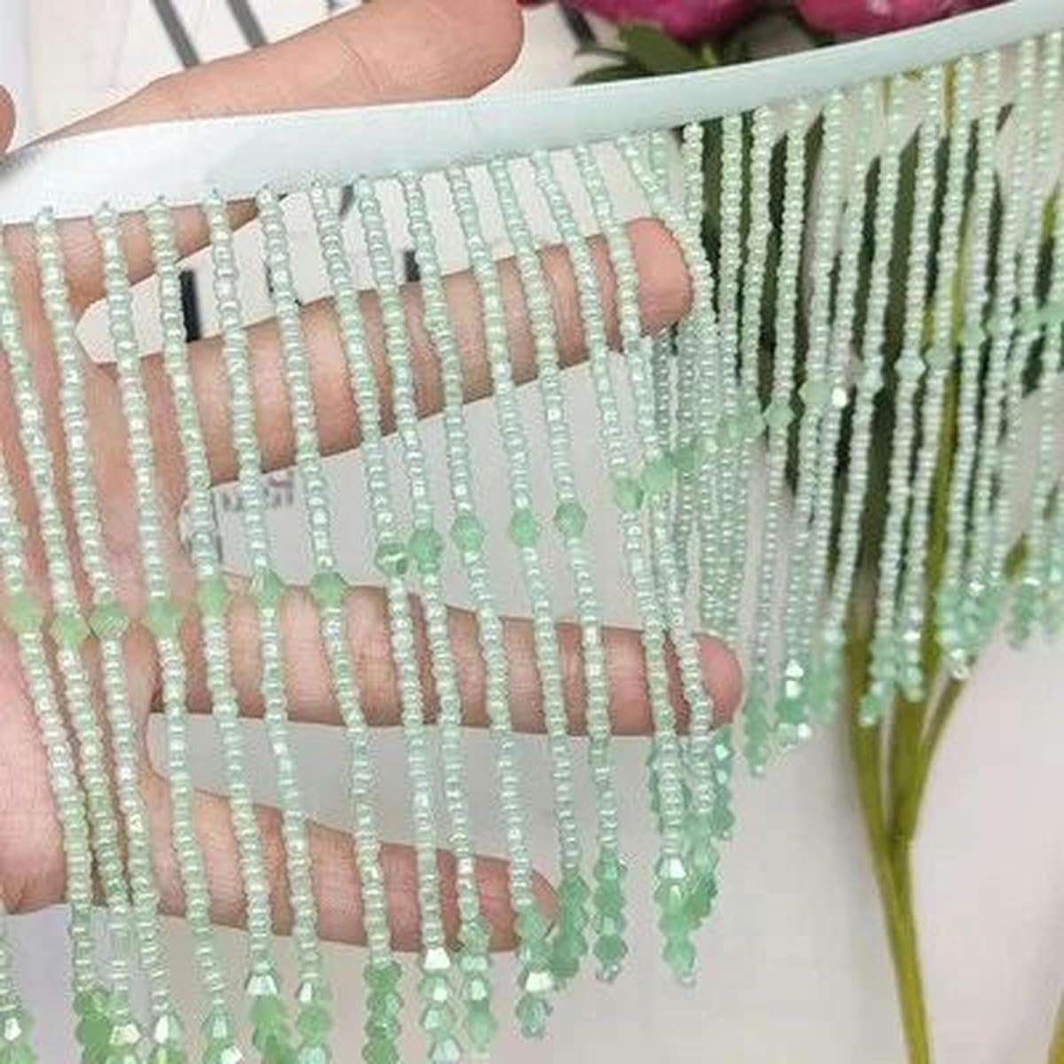Perline di vetro di 10,5 cm/16 cm di larghezza nappa appesa pizzo rifinitura abito da sposa e da sera abiti da palcoscenico copricapo accessori-1 iarda 90 cm-A verde chiaro 10 cm