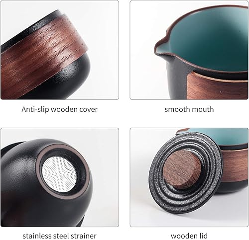 Miniatura 5 de Mini juego de tetera de cerámica de viaje chino Kung Fu tetera, 1 olla 2 tazas de porcelana con infusor de té bolsa portátil para picnic al aire