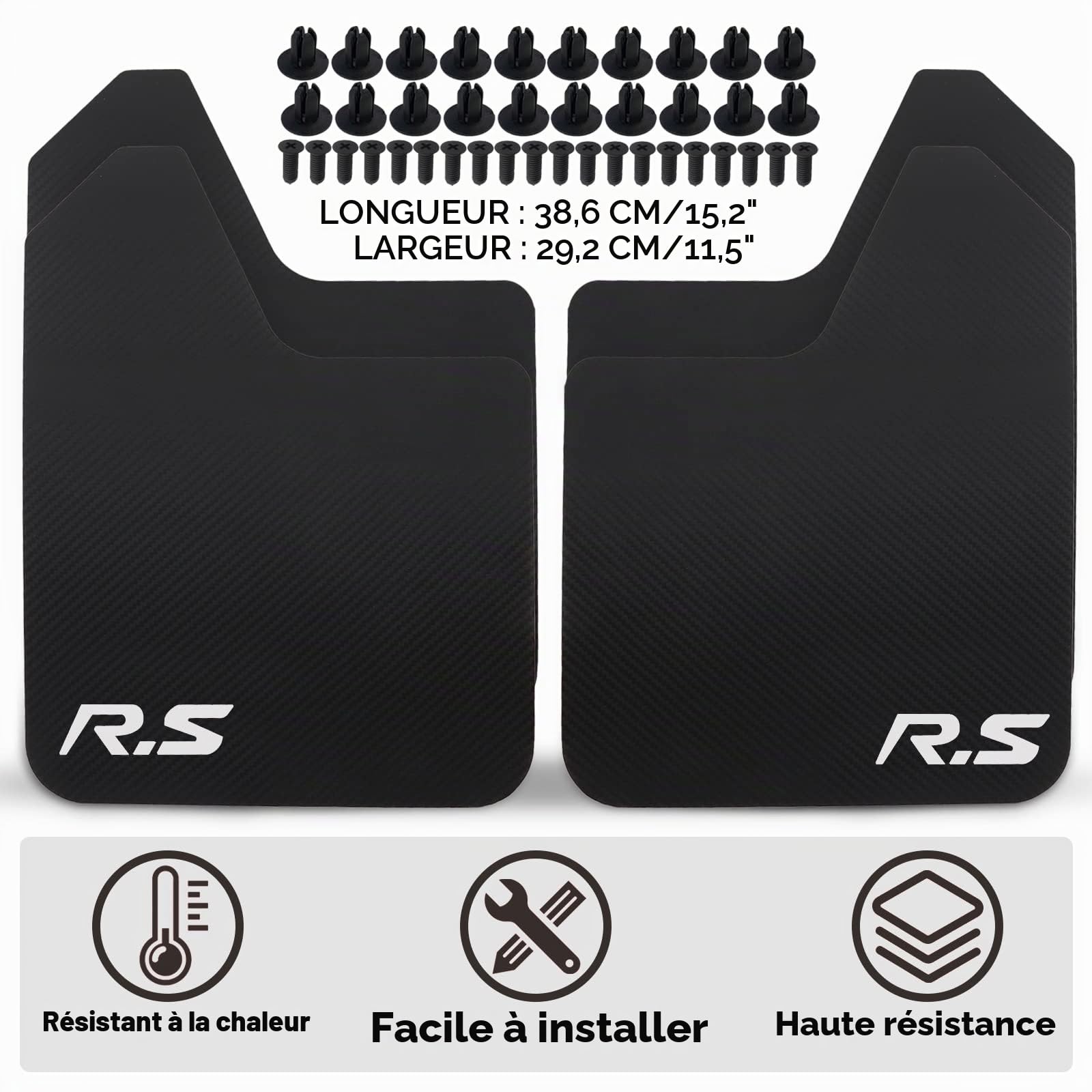 XUKEY Lot de 4 bavettes garde-boue universelles en fibre de carbone pour voiture, camionnette, SUV, camionnette, camion, garde-boue avant et arrière avec matériel