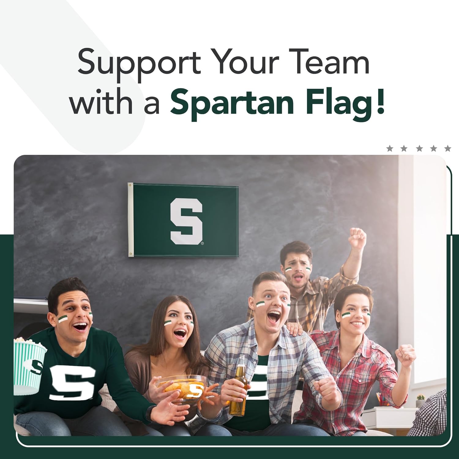 Michigan State Spartans College Sports Printed Flag - NCAA Licensed - Nylon - School Banner (Green, White) (2' x 3')