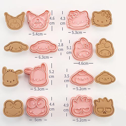 Miniatura 7 de Juego de 8 cortadores de galletas con dibujos animados en relieve de gatitos, melodía de gato, kawaii, cortador de galletas para pasteles, niños,
