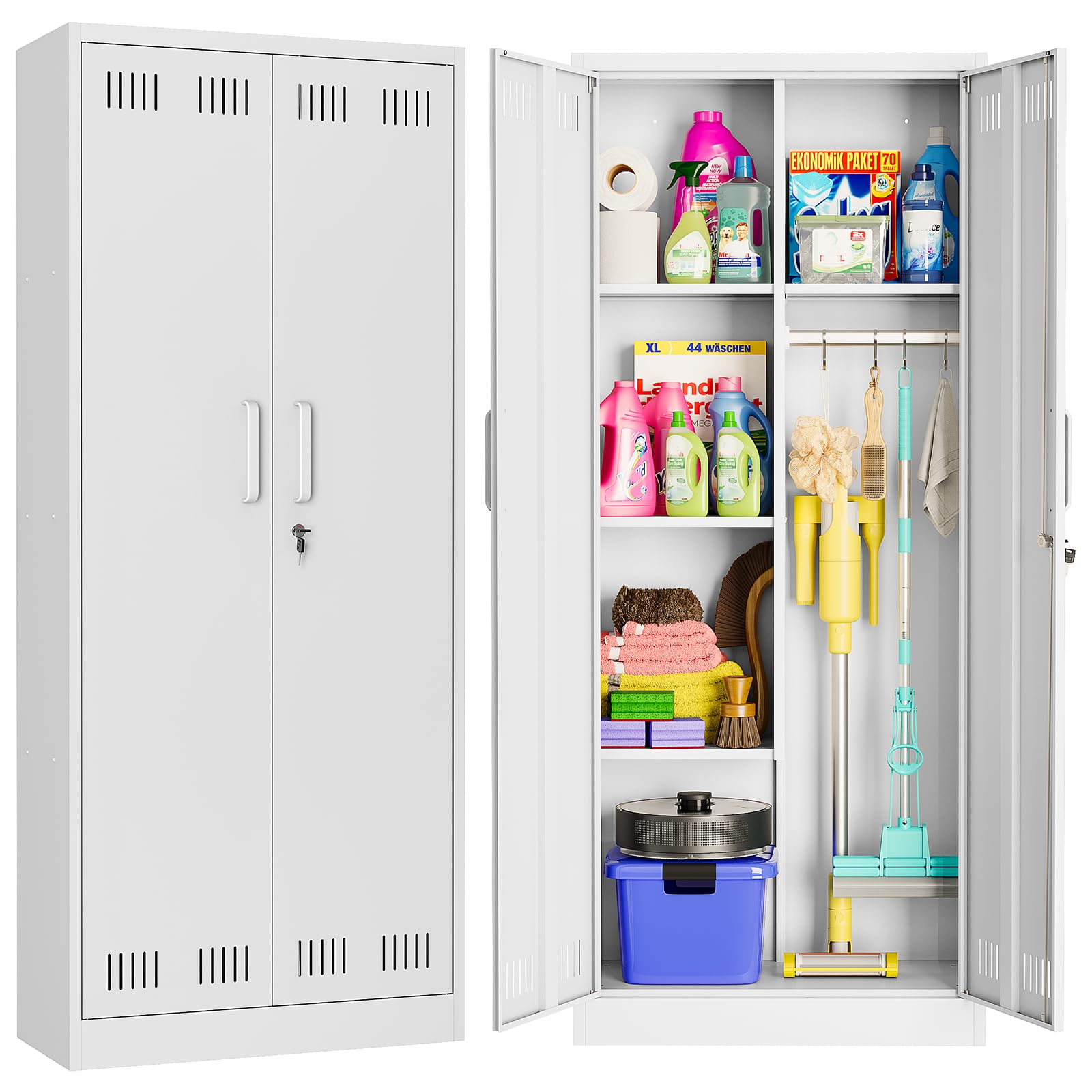 Sightlife Armoire a Balai Exterieur Armoire exterieure de Rangement Placard à Balai Placard Polyvalent Armoires de Nettoyage pour Restaurant Cuisine Garage 70 x 30 x 168 cm