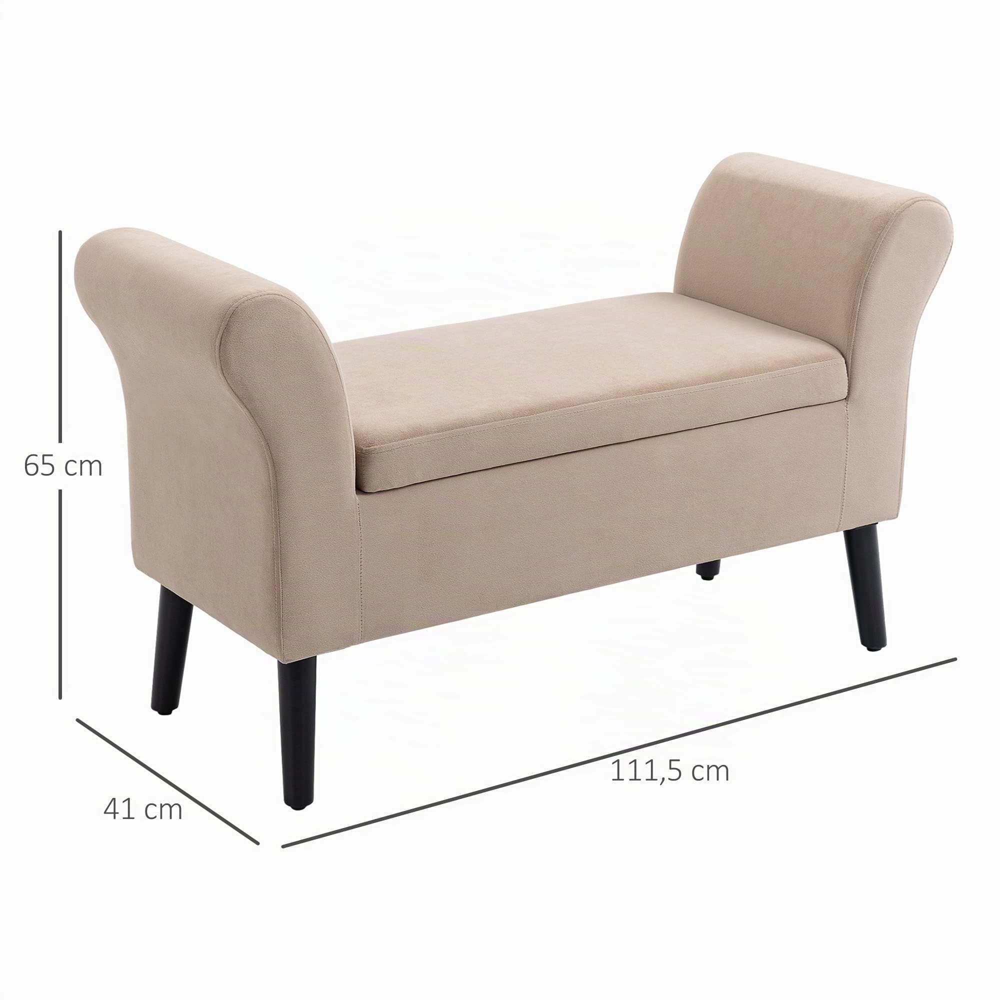 HOMCOM Sitzbank mit Stauraum mit Samtoptik 111,5 x 41 x 65 cm Beige | Polsterbank, Bettbank mit Holzbeine, Bank für Wohnzimmer Schlafzimmer Flur