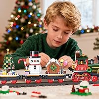 Vista 5 de Juego de juguetes de construcción de tren de Navidad con luz LED - Modelo de 868 piezas con varillas de acoplamiento móviles y ruedas funcionales