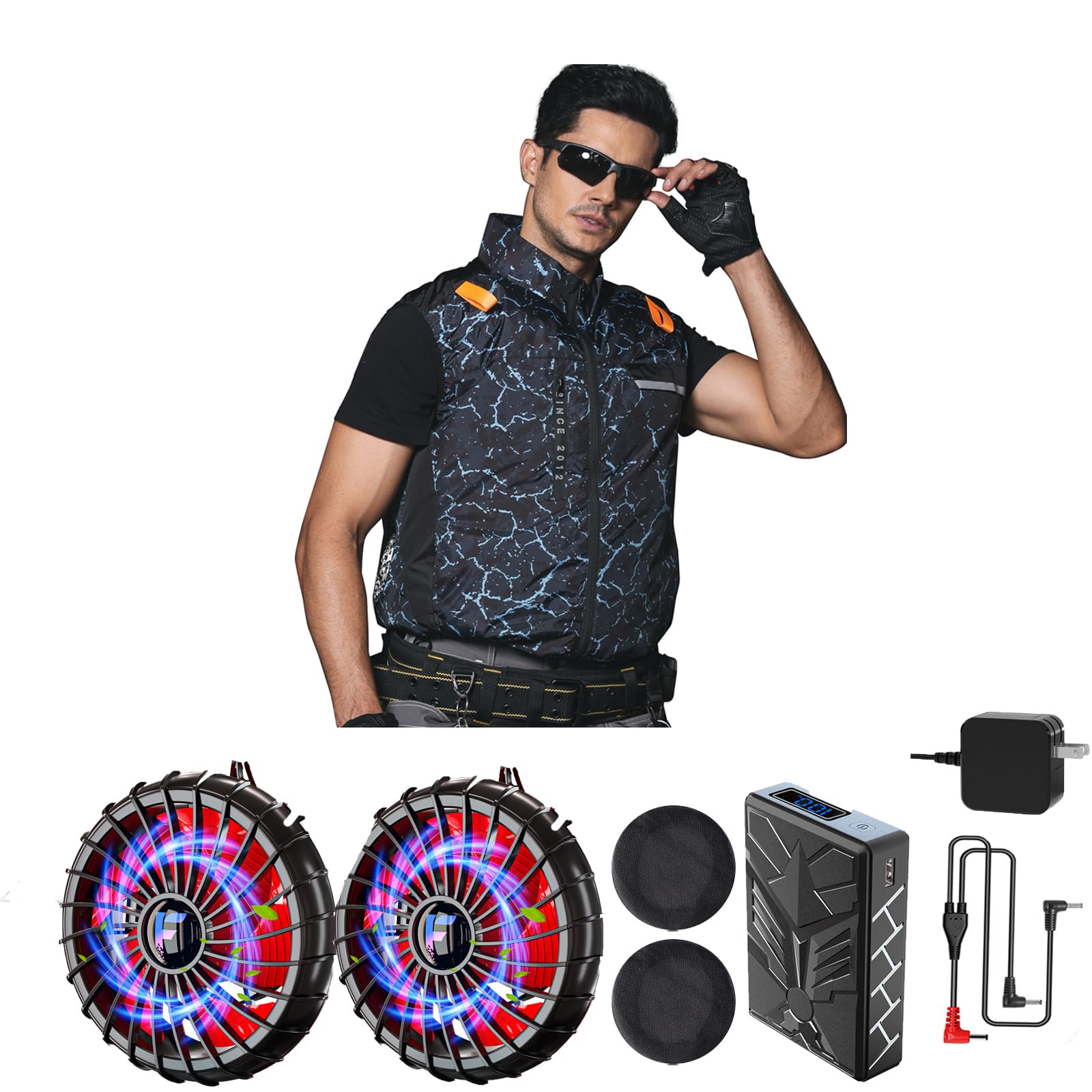 [風神マン] 50V 空調作業服半袖 ファンバッテリーセットファン付きベスト 71kh0pkaWNL.jpg