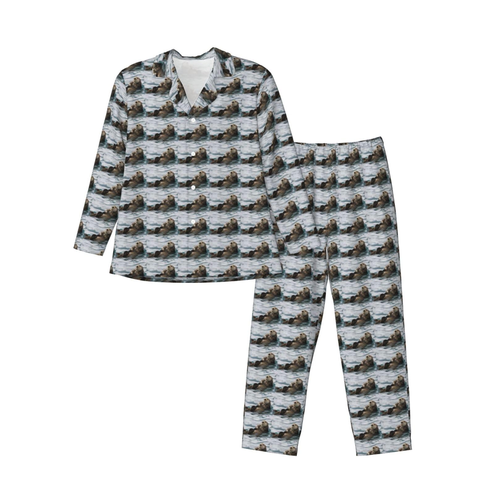 Pijama de manga larga para hombre con estampado de océano ropa de dormir cómoda 8