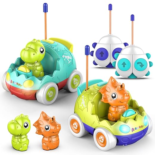 Remote Control Car for Toddlers, Toddler Toys for 18+Months RC Cars with LED Lights & Music, Dinosaur Toys for Kids 2 3 4 5 Years Old, Birthday Gifts Toys for 3+ Year Old Girls Boys Toys-2 Pack