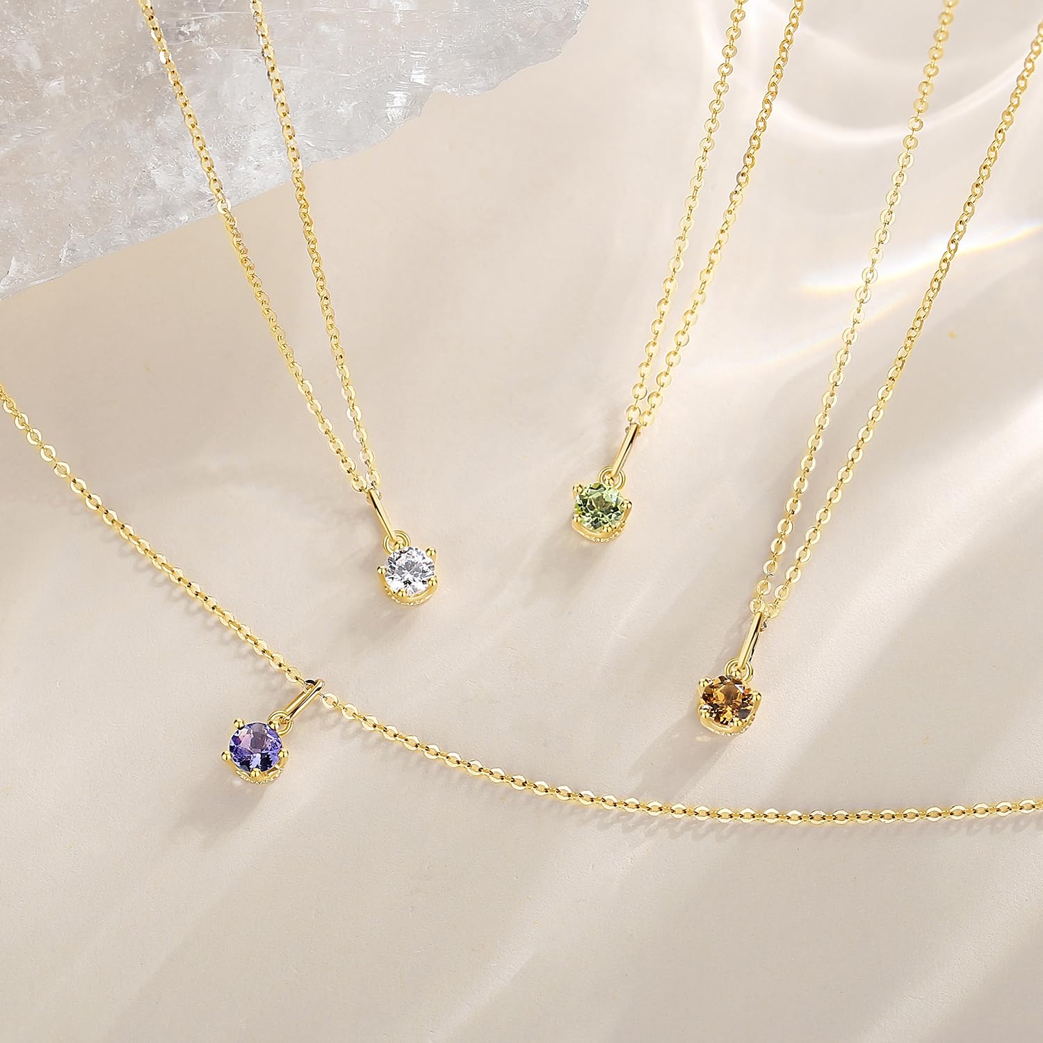 FANCIME Geburtsstein Kette aus Solide 14 Karat 585 Gelb Gold mit Edelstein Anhänger, Geburtsstein Halsketten Feine Geschenk Schmuck für Damen, Verstellbares Kette: 40 + 5 cm