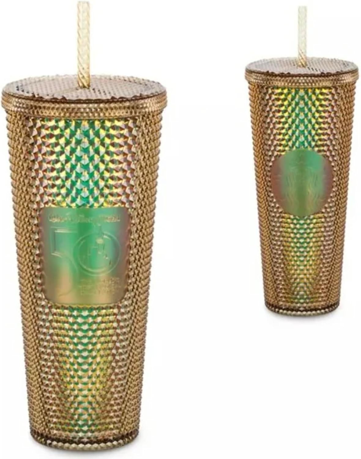 Starbucks Magic Kingdom 50th Anniversary Gold 24oz Studded Cold Cup Tumbler With Straw, 400950668991