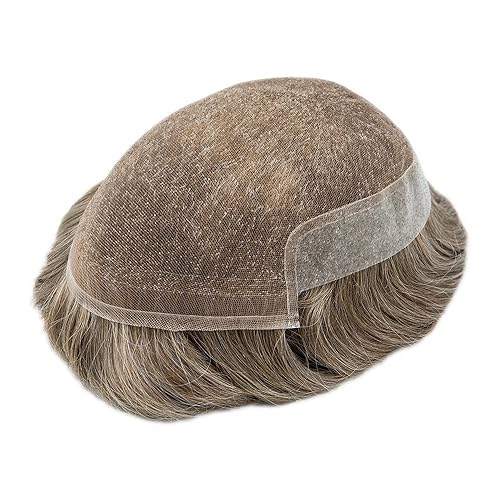 Miniatura 7 de Pieza de pelo para hombres Toupee sistema de cabello humano para hombres, postizos suizos de encaje para hombres, sistema de reemplazo de cabello