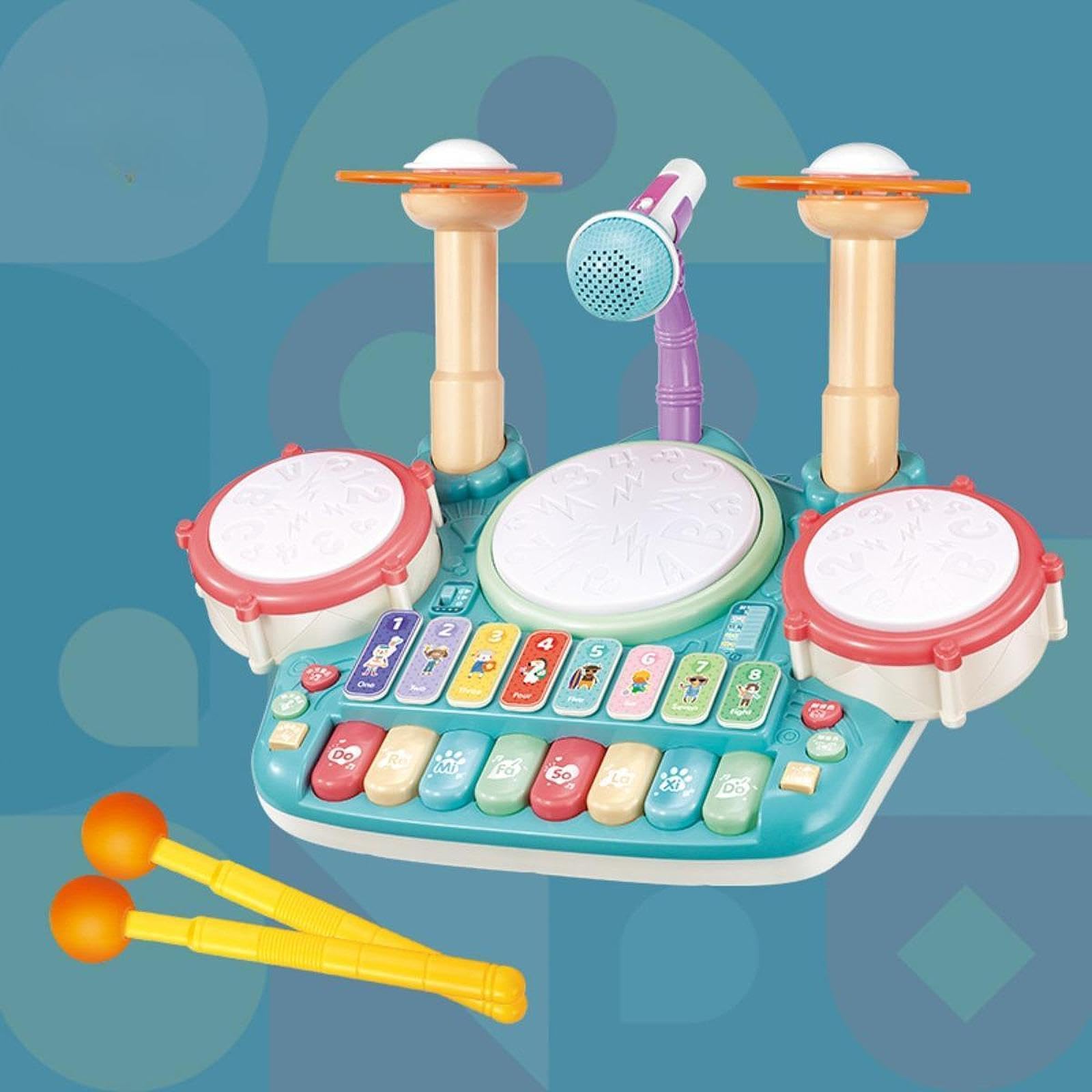 Batteria Giocattolo per Bambini, Strumento Musicale per Imparare a Suonare, Set di Batteria per Principianti, Idea Regalo per Bambini E Neonati, Blu