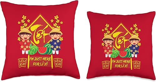 Miniatura 3 de Kids Funny Meaningful Vietnamese New Year Phrases I'm Just Here for Li Xi  Almohada vietnamita para niños de Año Nuevo lunar 2022, 16 x 16 pulgadas,