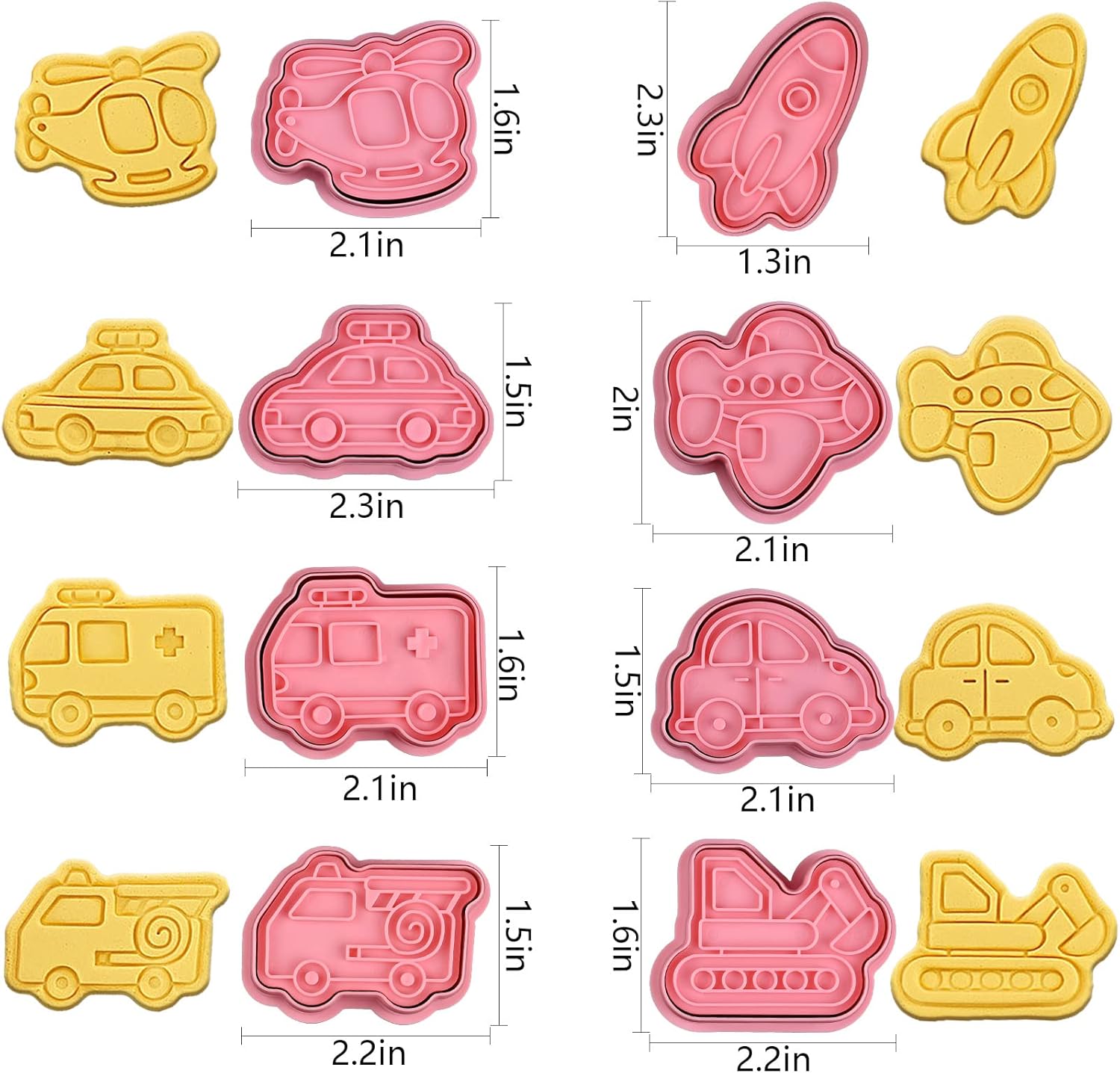 Transportation Vehicle Cookie Cutters With Plunger Stamper,8 Piece Transportation Theme Embossing Cutter For Fondant Biscuit Pastry Cheese Baking - Image 3
