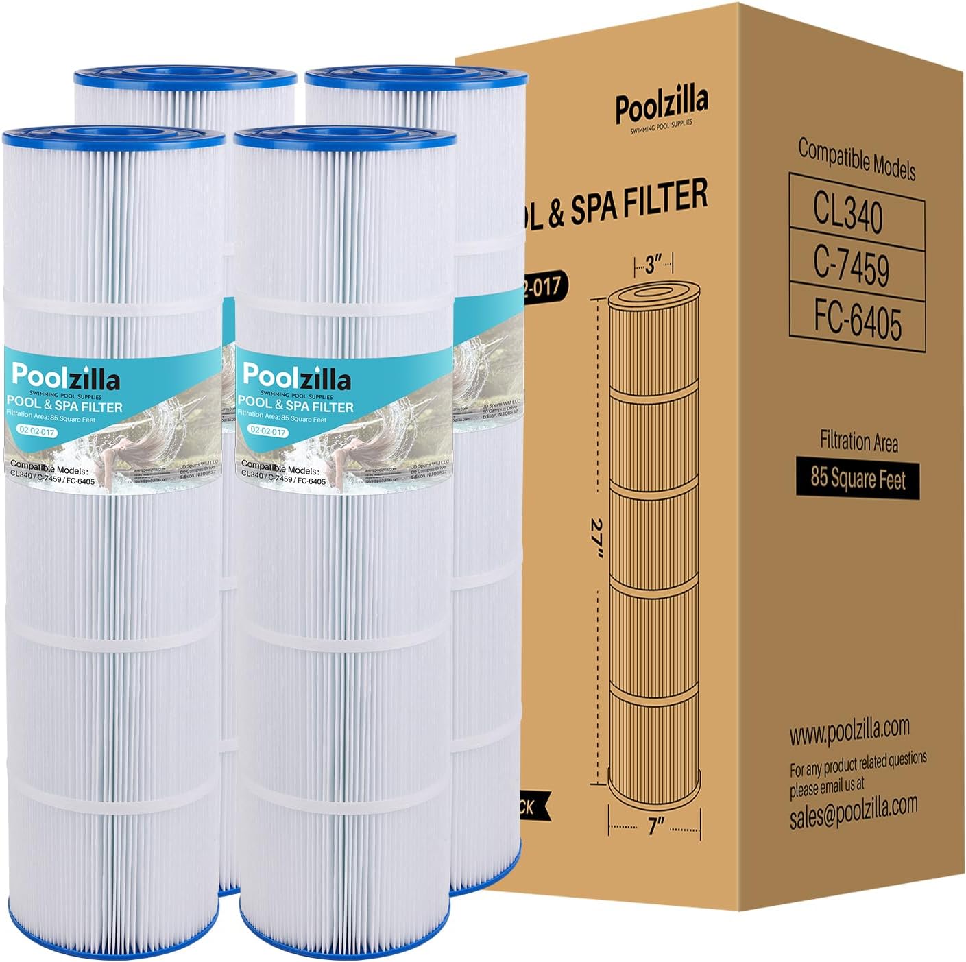 Poolzilla 4 Pack Pool Filter Cartridge Replacement for