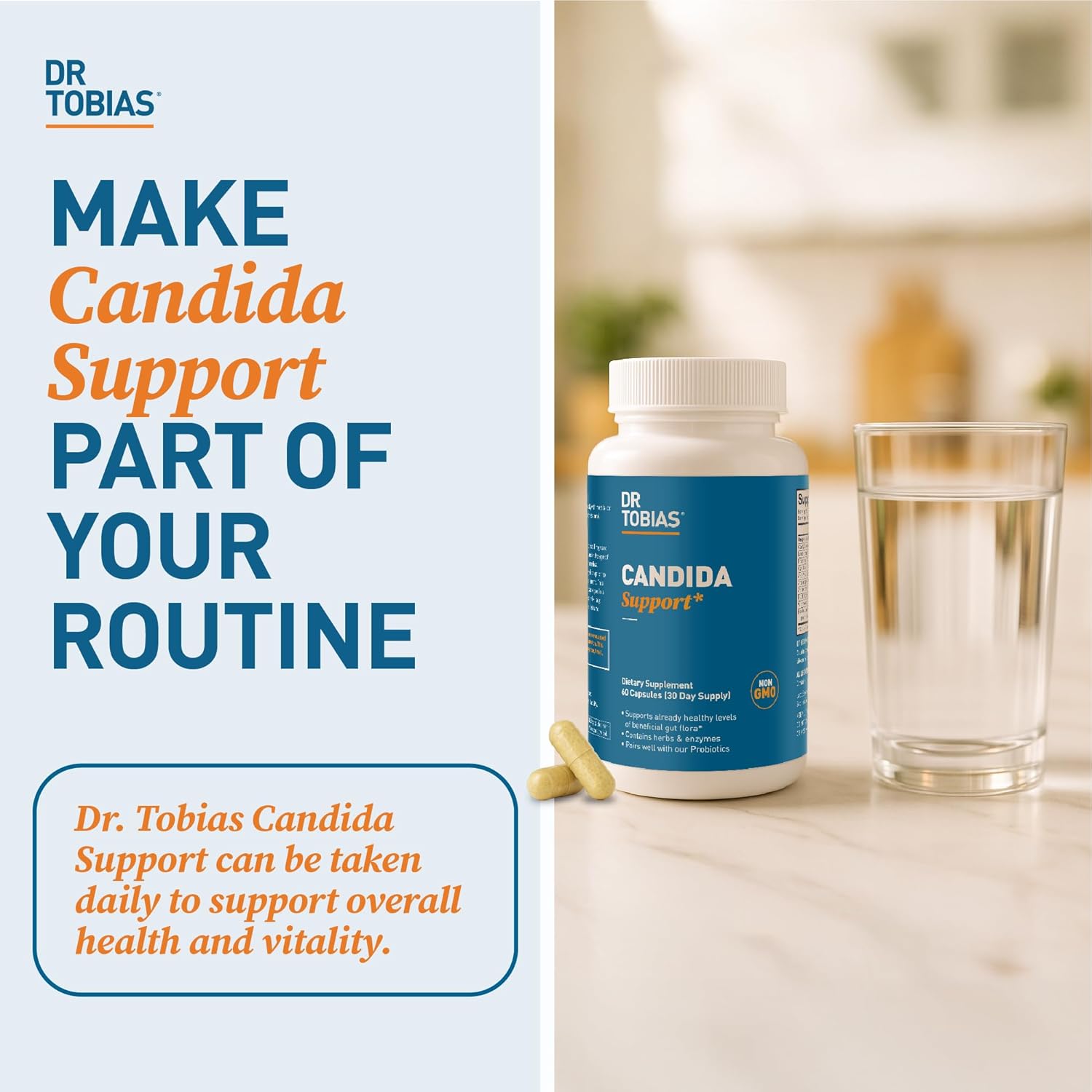 Dr. Tobias Candida Support, Gut Flora Balance Complex with Oregano, Caprylic Acid, Enzymes & Probiotics, Support Intestinal Detox Cleanse & Gut Health for Women & Men, 60 Capsules, 30 Servings - Image 7